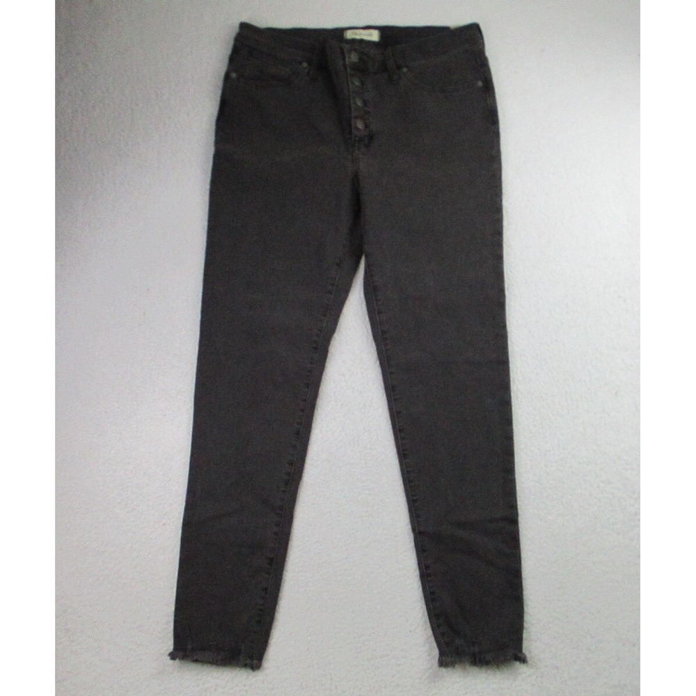 NWT Madewell 9" Mid-Rise Skinny Jeans Womens 32 Brown Button Through Chewed Hems